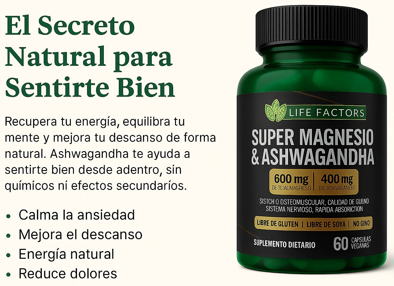 Suplemento Magnesio + Ashwagandha 600Mg